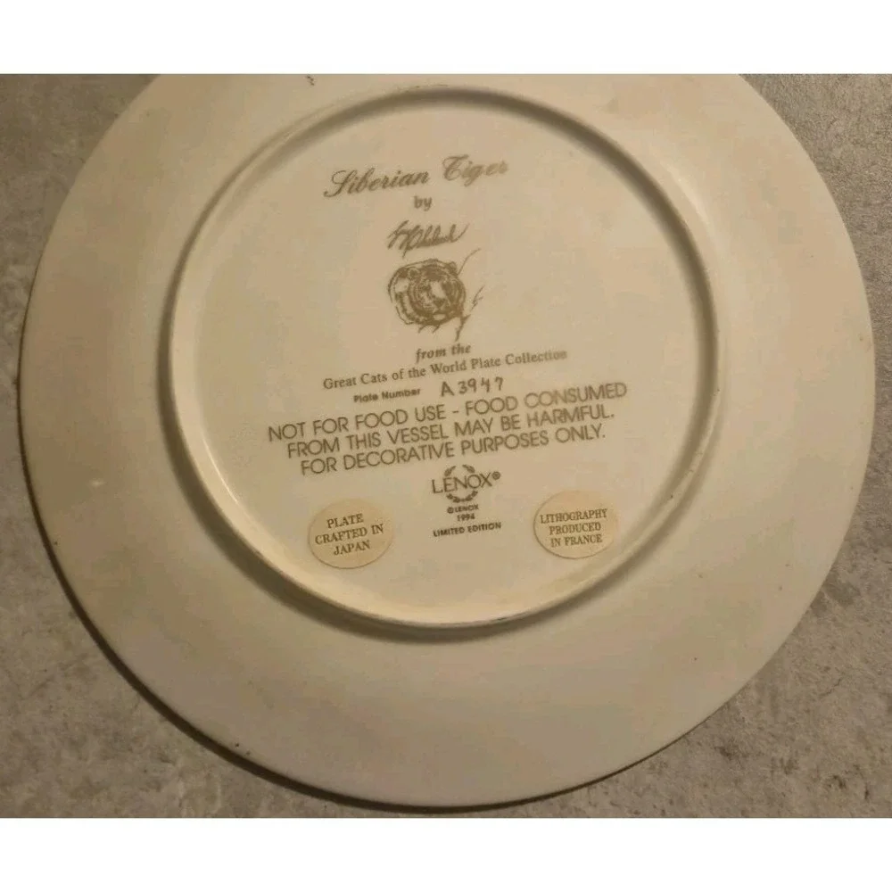 LENOX  Limited Edition Great Cats of the World Plate # A6020 Siberian Tiger 1994